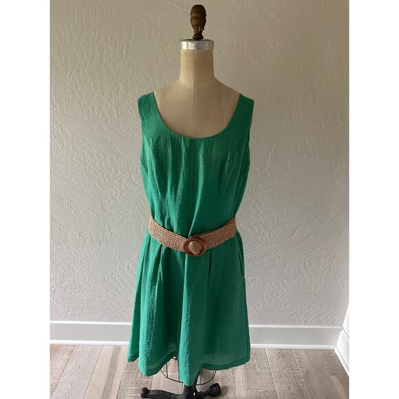 NINE WEST | Fit and Flare Dress Kelly Green with Belted Waist Size 16 Sleeveless - Picture 3 of 11